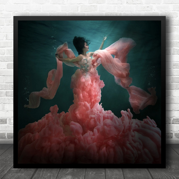 Underwater Smoke Dress Fashion Model Woman Surface Portrait Pink Square Print