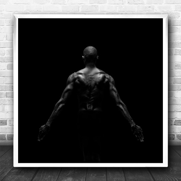 Man Portrait Male Black And White Muscles Definition Square Wall Art Print