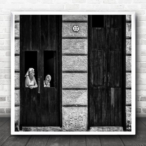 Black And White Doors Wall Women Street Number 117 Square Wall Art Print