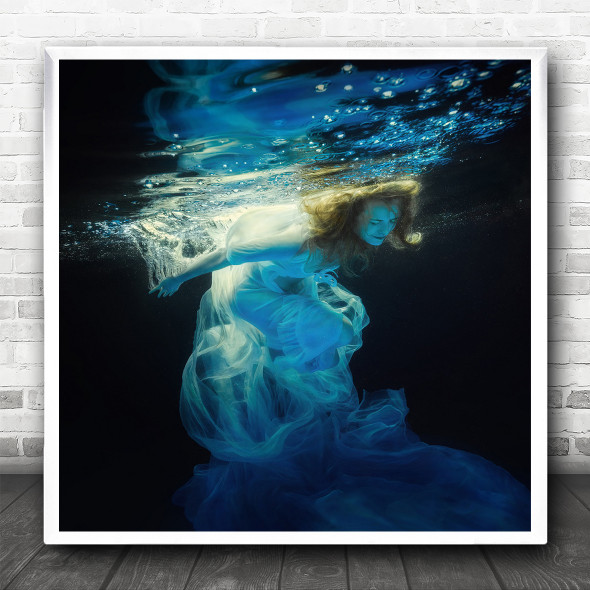 Underwater Water Dark Low-Key Flow Flowing Surface Square Wall Art Print