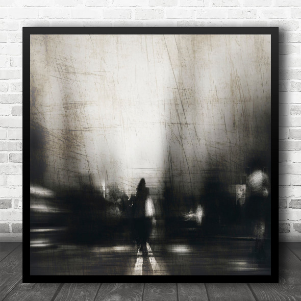 Mood Street Alone People Abstract City Blur Sepia Square Wall Art Print