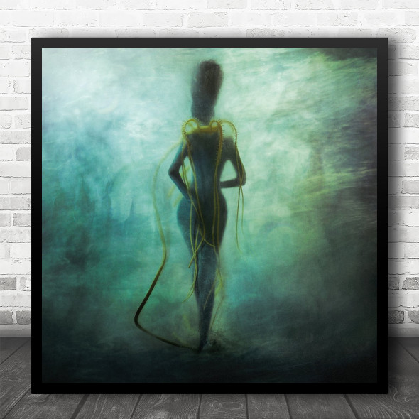 Surreal Creative Elegant Yellow Greens Creative Square Wall Art Print