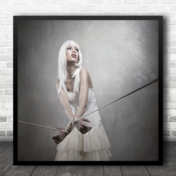 Woman Contemporary Hands Tied Black And White Square Wall Art Print
