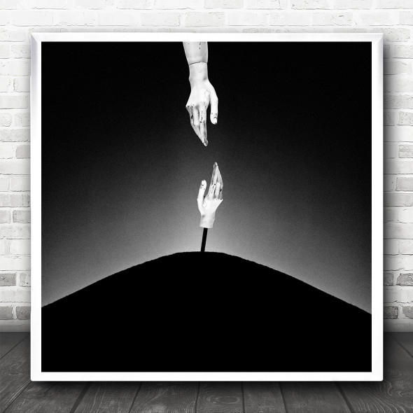 Black And White Abstract Hands Reaching Out Square Wall Art Print