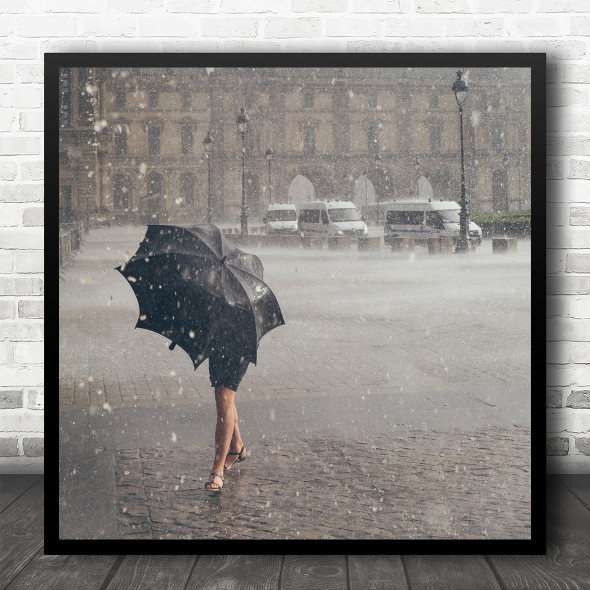 Caught In The Rain Woman Figure Hidden Square Wall Art Print