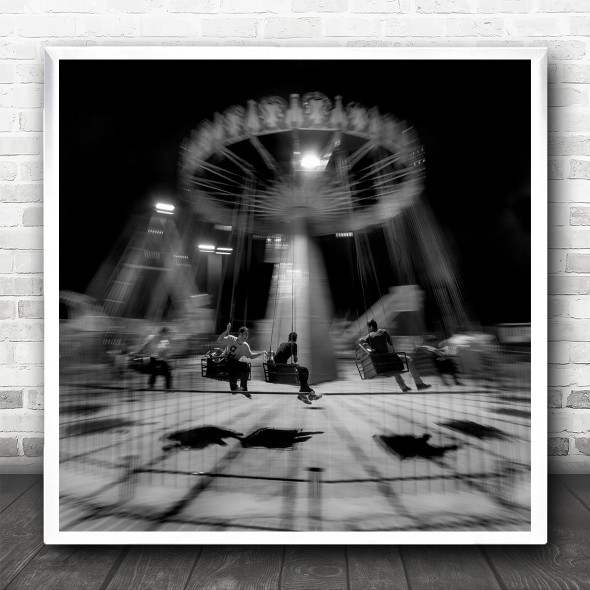 Black And White Movement Ferris Wheel Square Wall Art Print