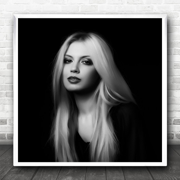 Black And White Woman Portrait Pretty Square Wall Art Print