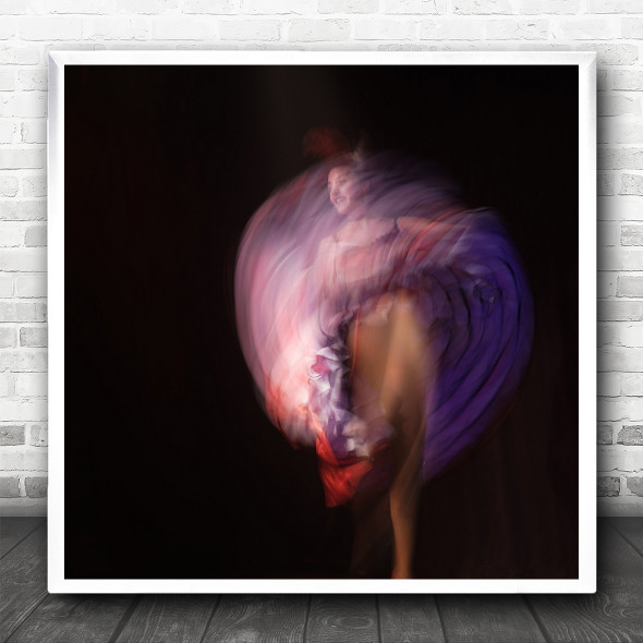 Long Exposure Dancer Movement Flowing Square Wall Art Print