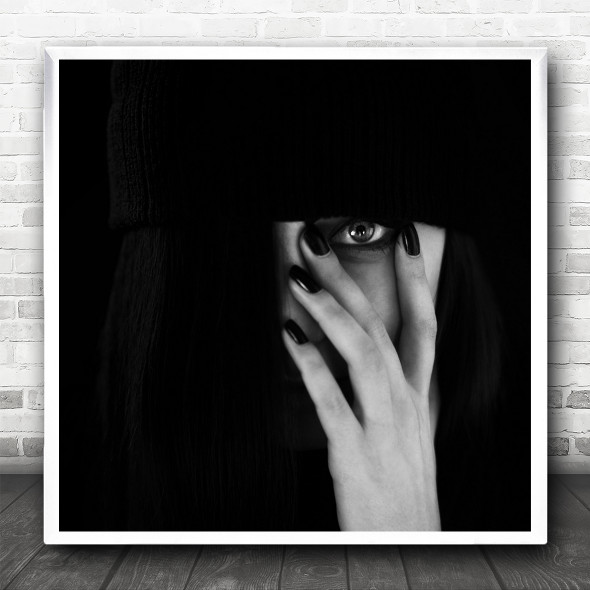 Dark Eye Hand Fingers Portrait Split Square Wall Art Print