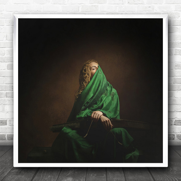 Girl With The Green Cloth Square Wall Art Print