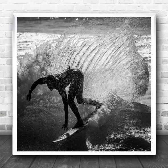 Surf Action Surfer Surfing B&W Splash Crash Spray Explosion Wave Square Print