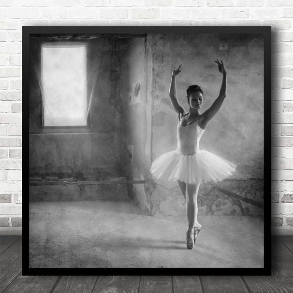 Ballet Woman Castle Old Abandoned Window Dancer Square Wall Art Print