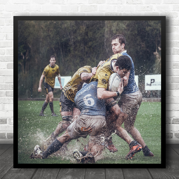 Gaining Meters Rugby Colour Action Sports Square Wall Art Print