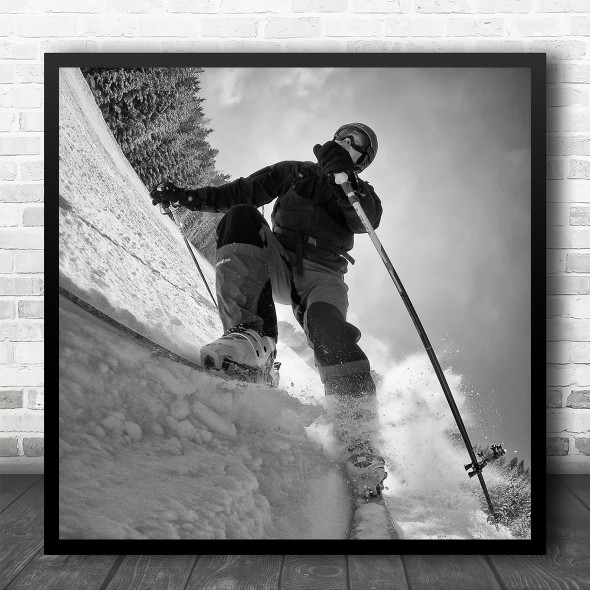 Pov Action Skiing Mountain Alpes France Square Wall Art Print