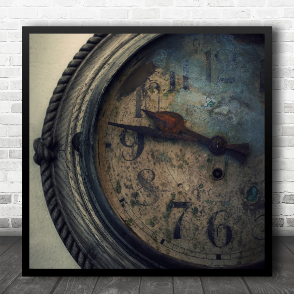 Vintage Close Up Clock Old Retro Square Wall Art Print