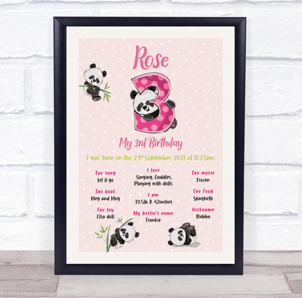 3rd Birthday Favourite Things Milestones Achievements Interests Gift Print