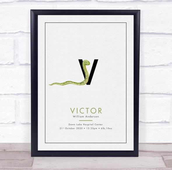 New Baby Birth Details Christening Nursery Initial V Viper Keepsake Gift Print