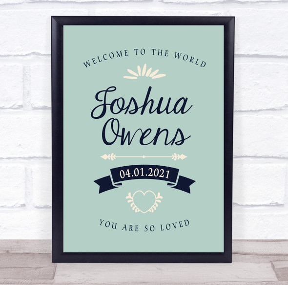 New Baby Birth Details Christening Nursery Typographic Keepsake Gift Print