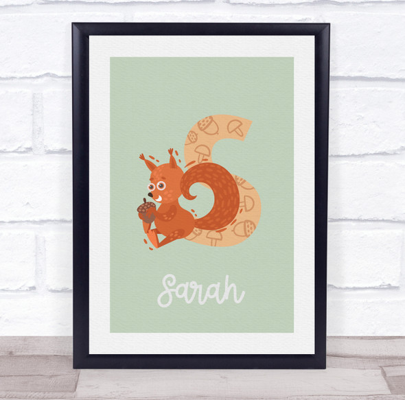 Initial Funky Letter S With Squirrel Personalised Children's Wall Art Print