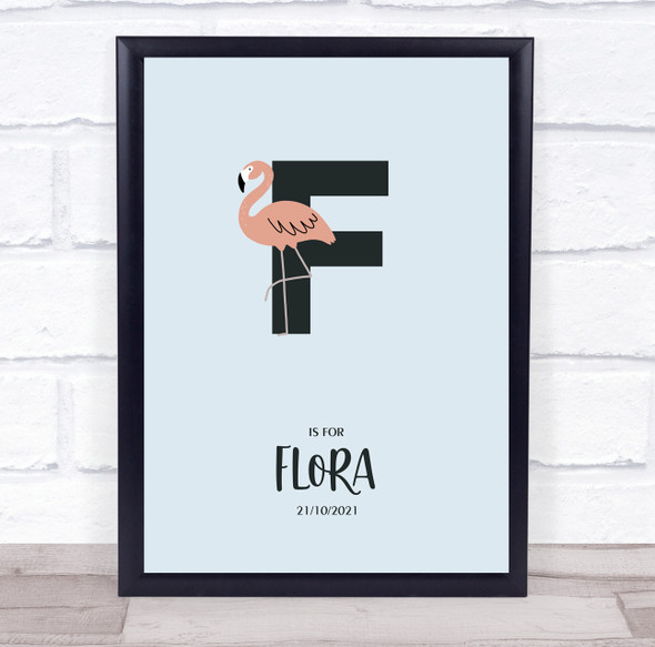 Initial Letter F With Flamingo Personalised Children's Wall Art Print