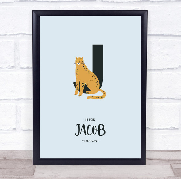 Initial Letter J With Jaguar Personalised Children's Wall Art Print