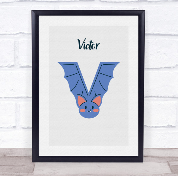 Vampire Bat Initial Letter V Personalised Children's Wall Art Print