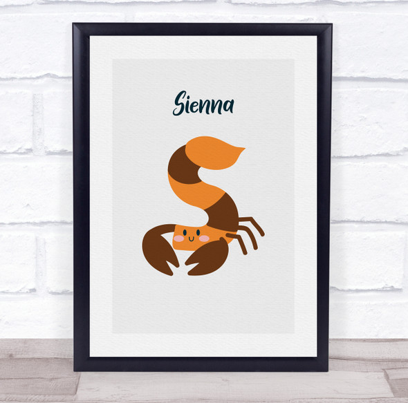 Scorpion Initial Letter S Personalised Children's Wall Art Print