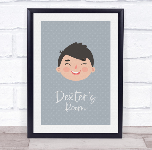 Face Of Boy With Dark Hair Room Personalised Children's Wall Art Print