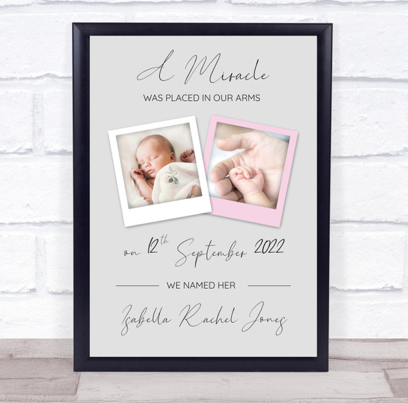 New Baby Birth New-born Nursery Christening 2 Photos Girl Keepsake Gift Print