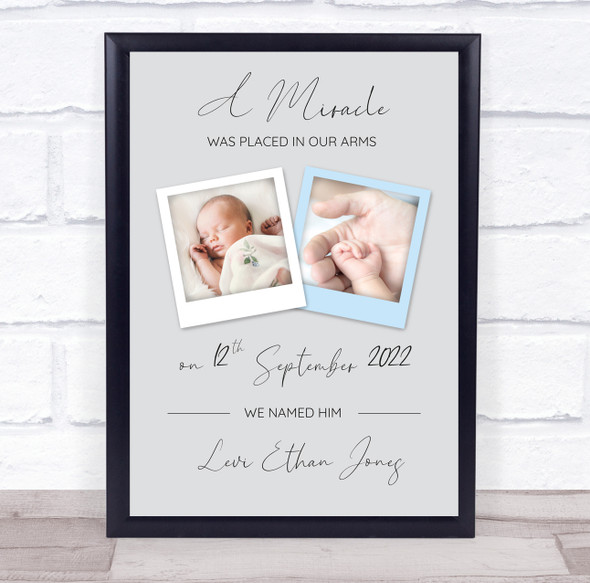 New Baby Birth New-born Nursery Christening 2 Photos Boy Keepsake Gift Print