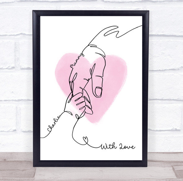 Mummy Hand Holding Line Art Personalised Gift Art Print