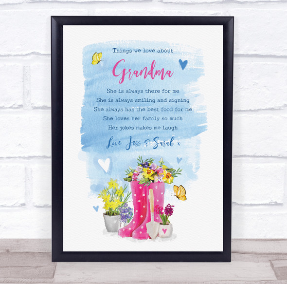 Things We Love About Grandma List Wellies Gardening Painted Gift Print