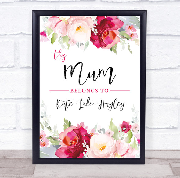 This Mum Belongs To Flowers Red Personalised Gift Art Print