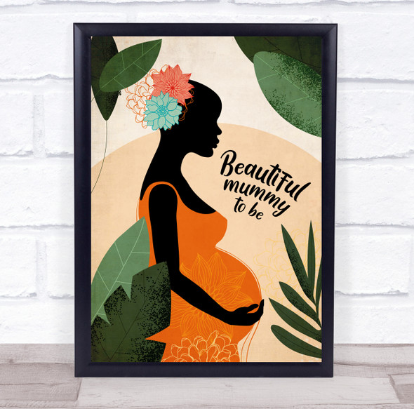 Silhouette Of Pregnant African Woman With Flowers Personalised Gift Art Print