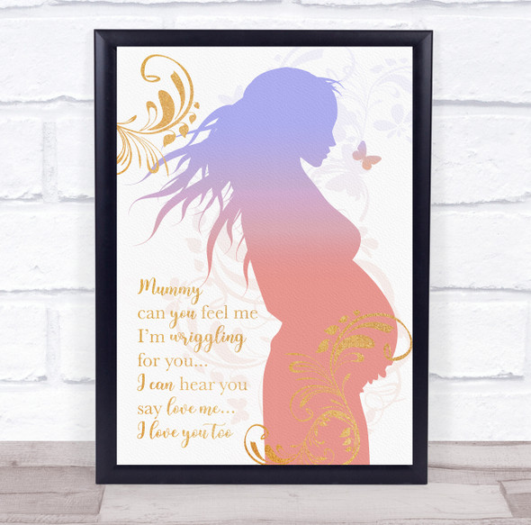 Silhouette Of Pregnant Woman Gold Elements Personalised Gift Art Print