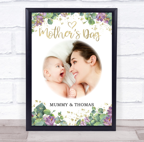 Purple Floral & Gold Mothers Day Photo Personalised Gift Art Print