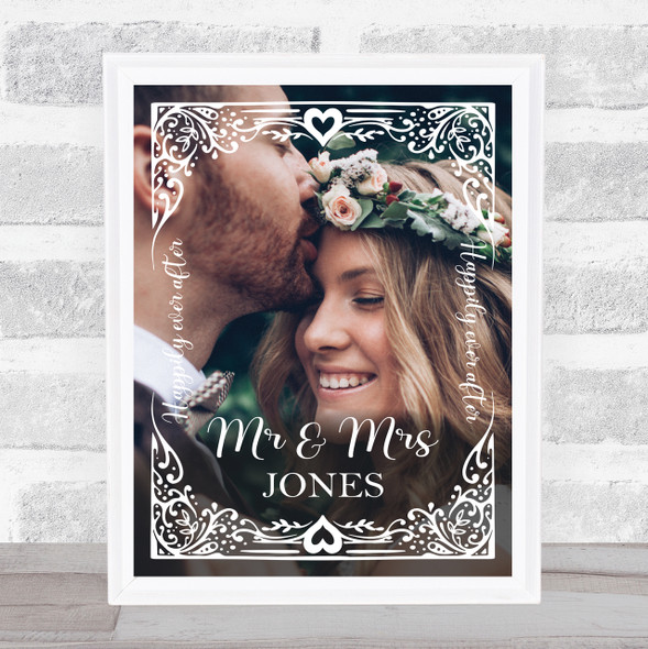 Mr & Mrs Wedding Day Deco Frame Elegant Full Photo Personalised Gift Art Print