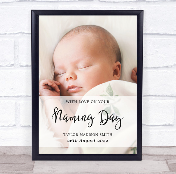 Naming Day Photo Minimal Details Personalised Gift Art Print