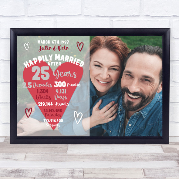 25 Years 25th Anniversary Wedding Heart Photo Personalised Gift Art Print