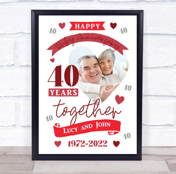 40 Years Together 40th Wedding Anniversary Ruby Photo Personalised Gift Print