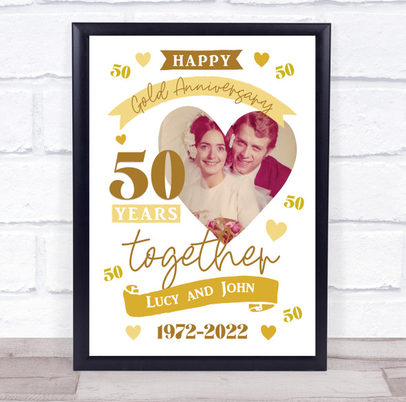 50 Years Together 50th Wedding Anniversary Gold Photo Personalised Gift Print