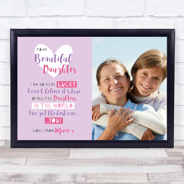 Beautiful Daughter Poem Photo Hearts Personalised Gift Art Print