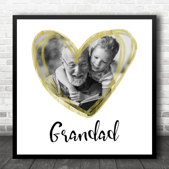 Simple Gold Photo Heart Love Grandad Square Personalised Gift Art Print