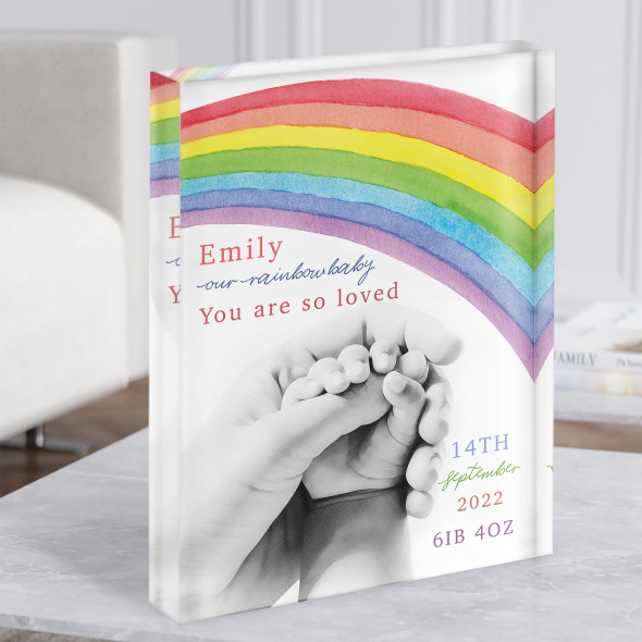 Birth Details Nursery Christening New Baby Rainbow Baby Acrylic Block