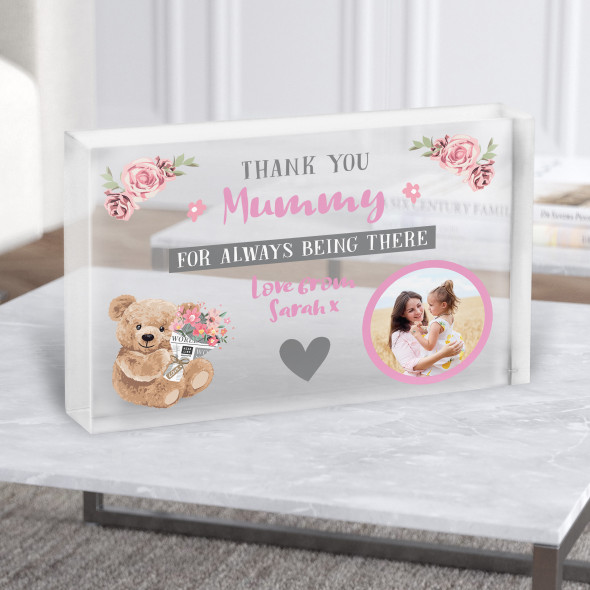 Thank You Mummy Teddy Bear Cute Photo Personalised Acrylic Block