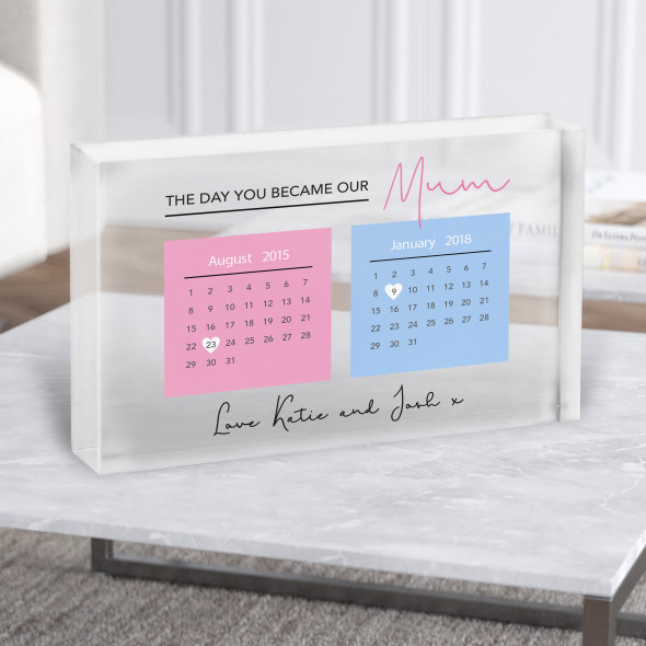 Minimal Day You Became Our Mum X2 Personalised Acrylic Block