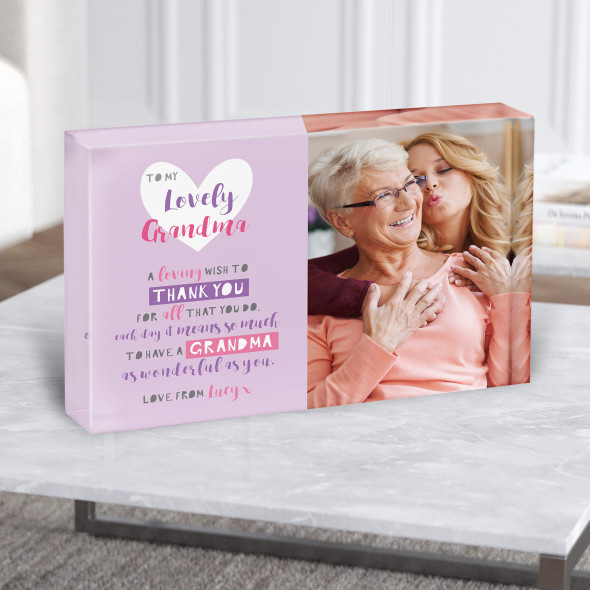 Lovely Grandma Poem Photo Hearts Personalised Acrylic Block