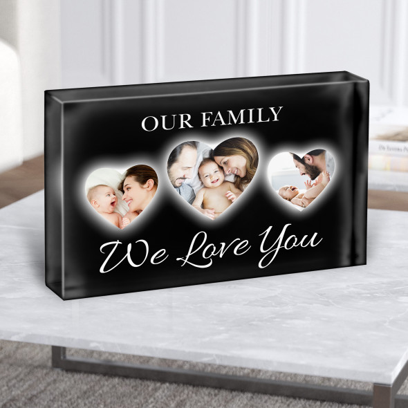 Photo Hearts X 3 Love You Family Personalised Acrylic Block