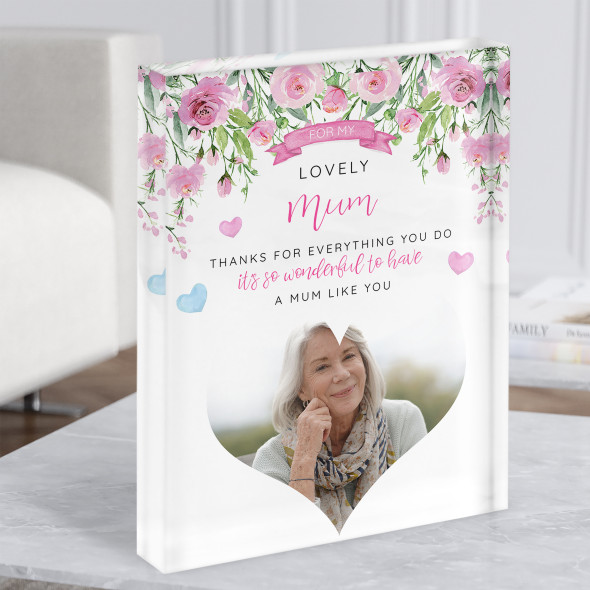 Lovely Mum Photo Flower Wall Personalised Acrylic Block