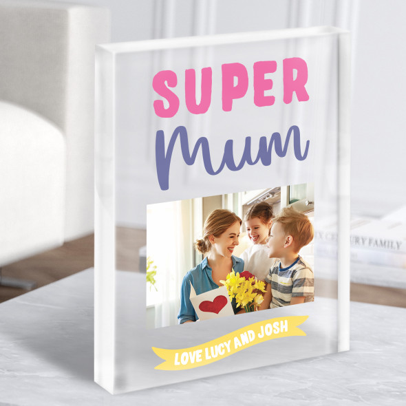 Super Mum Typographic Photo Personalised Acrylic Block